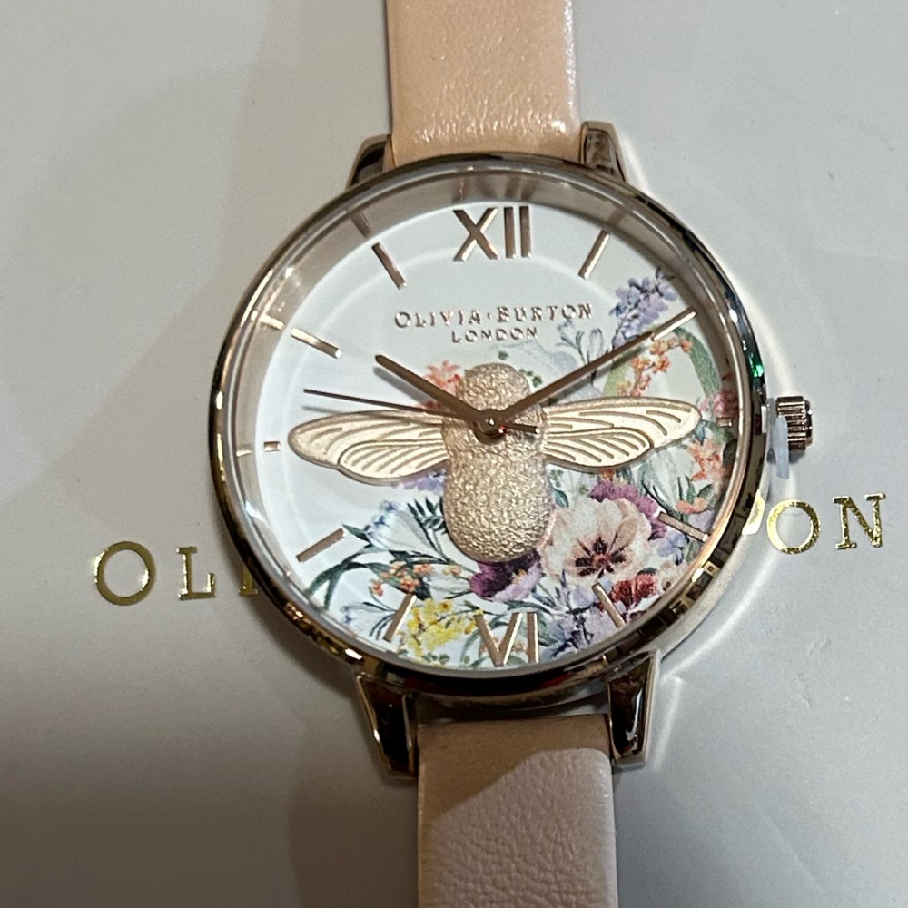 Oliviai Burton Enchanted Garden Watch With 34mm White Floral Face With 3D Bee